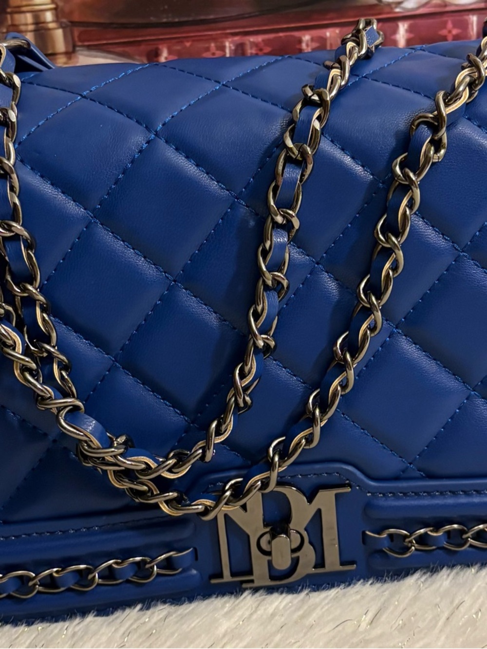 Badgley Mischka Quilted Royal Blue Chain Crossbody